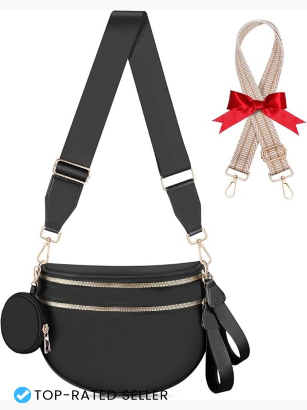 Checkered Crossbody Bag Large Nylon Belt Purse Fanny Pack Expandable Adjustable